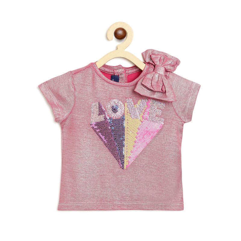 Girls Dark Pink Short Sleeve Knitted T-Shirt image number null